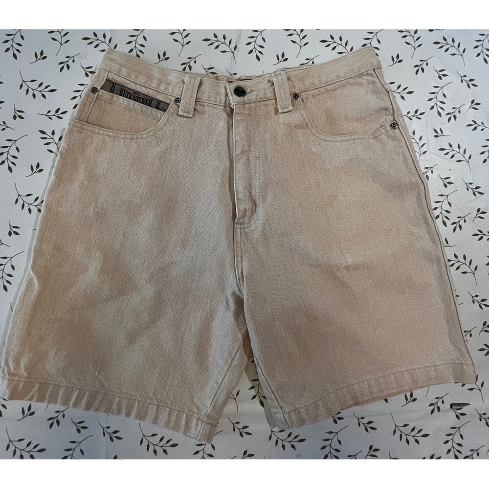 Vintage Quiksilver Saltwater Denim Shorts Mens 33 Tan Khaki Made in USA Surf 90s